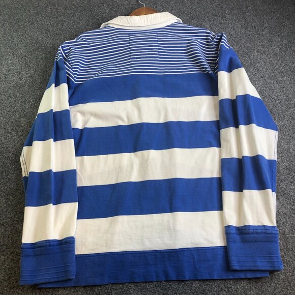 Crew Clothing Company Rugby Shirt Men XL Blue White Stripe Long Sleeve Polo - Picture 7 of 10